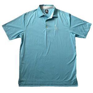 Footjoy FJ Priest Lake Golf Course Mens L Short Sleeve Golf Polo Blue Dots EUC